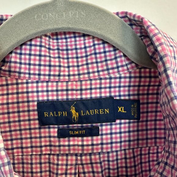 Polo PRL Ralph Lauren Slim Fit XL Button Down Shirt Pink Blue - Picture 4 of 11